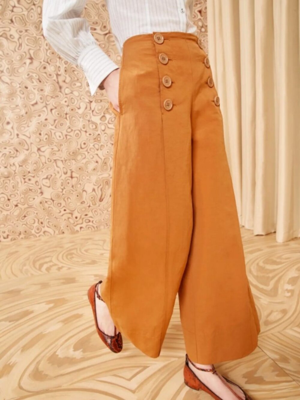NWOT ULLA JOHNSON Polina Eide-leg Cropped Pants in Chamomile XS $590